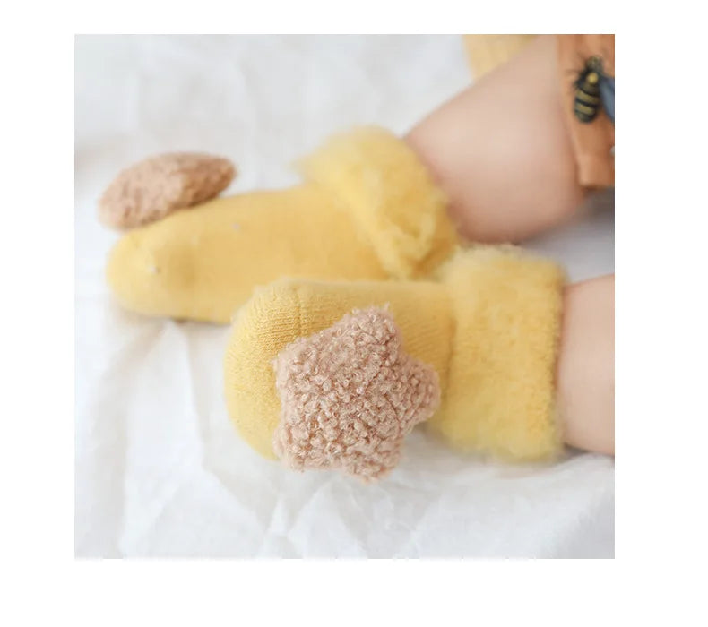 Korean Cute Baby Girls Boys Toddler White Thermal Clothes Autumn Winter Velvet Plush Keep Warm Newborn Anti Slip Floor Socks