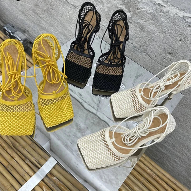 Cross-Tied Stiletto Hollow Sandals