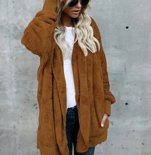 Shop Cozy Fleece Hooded Cardigan - Women's Plush Oversized Jacket