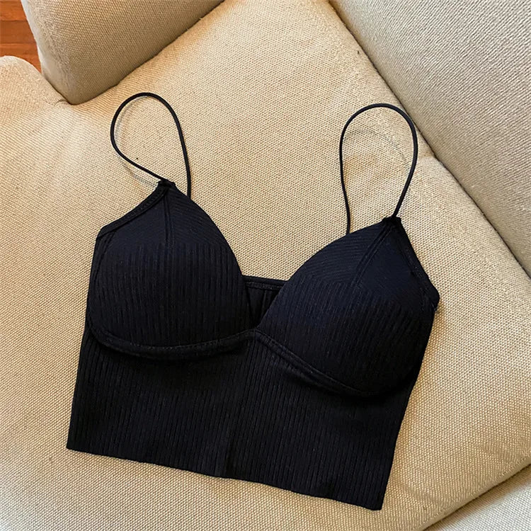 V-Neck Camisole Women Sexy Stretch Push Up Bra with Chest Pads Knitted Crop Top for Female Short Tube Top Tops Bralette Y2k