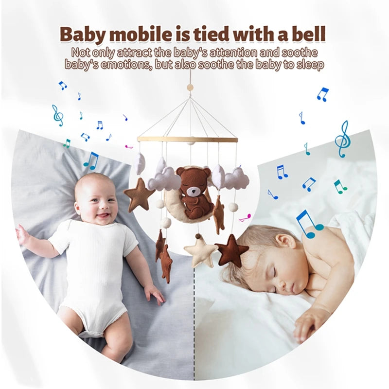Let's Make Wooden Baby Rattles Soft Felt Cartoon Bear Cloudy Star Moon Hanging Bed Bell Mobile Crib Montessori Education Toys