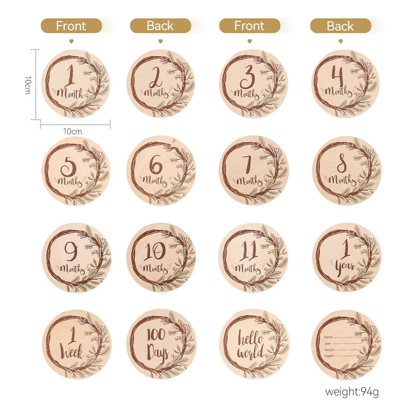 2Pcs Baby Wooden Balloon Milestone Cards Photography Accessories Baby Photography Shooting Props For Newborn Birthing Gifts