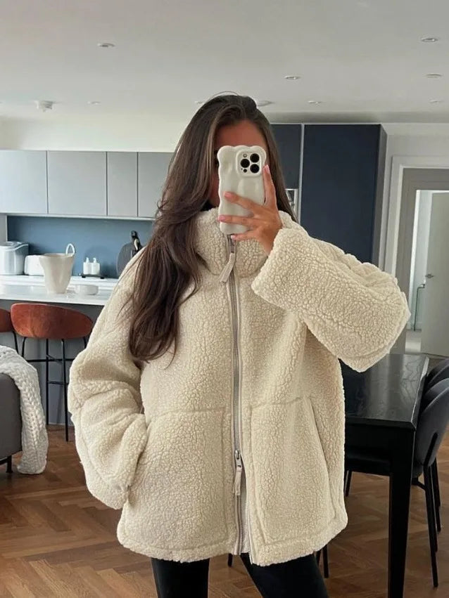Shop Women's Oversized Teddy Fleece Coat - Warm Plush Lamb Wool Jacket