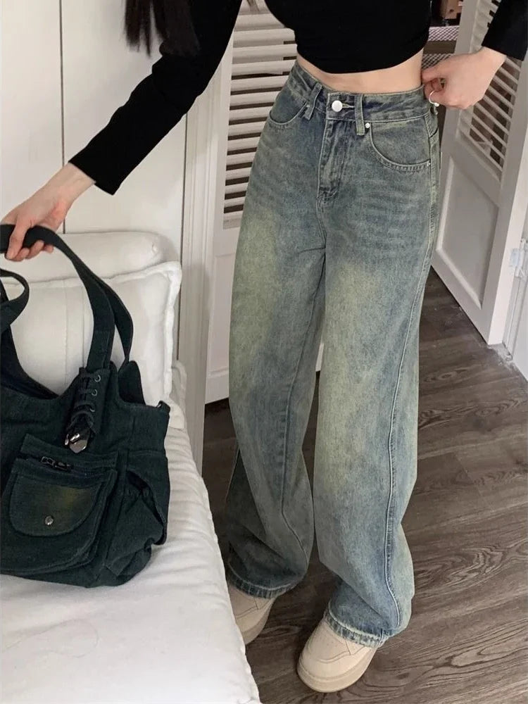 Shop Y2K Baggy Wide-Leg Jeans - Vintage Washed Denim Pants for Women