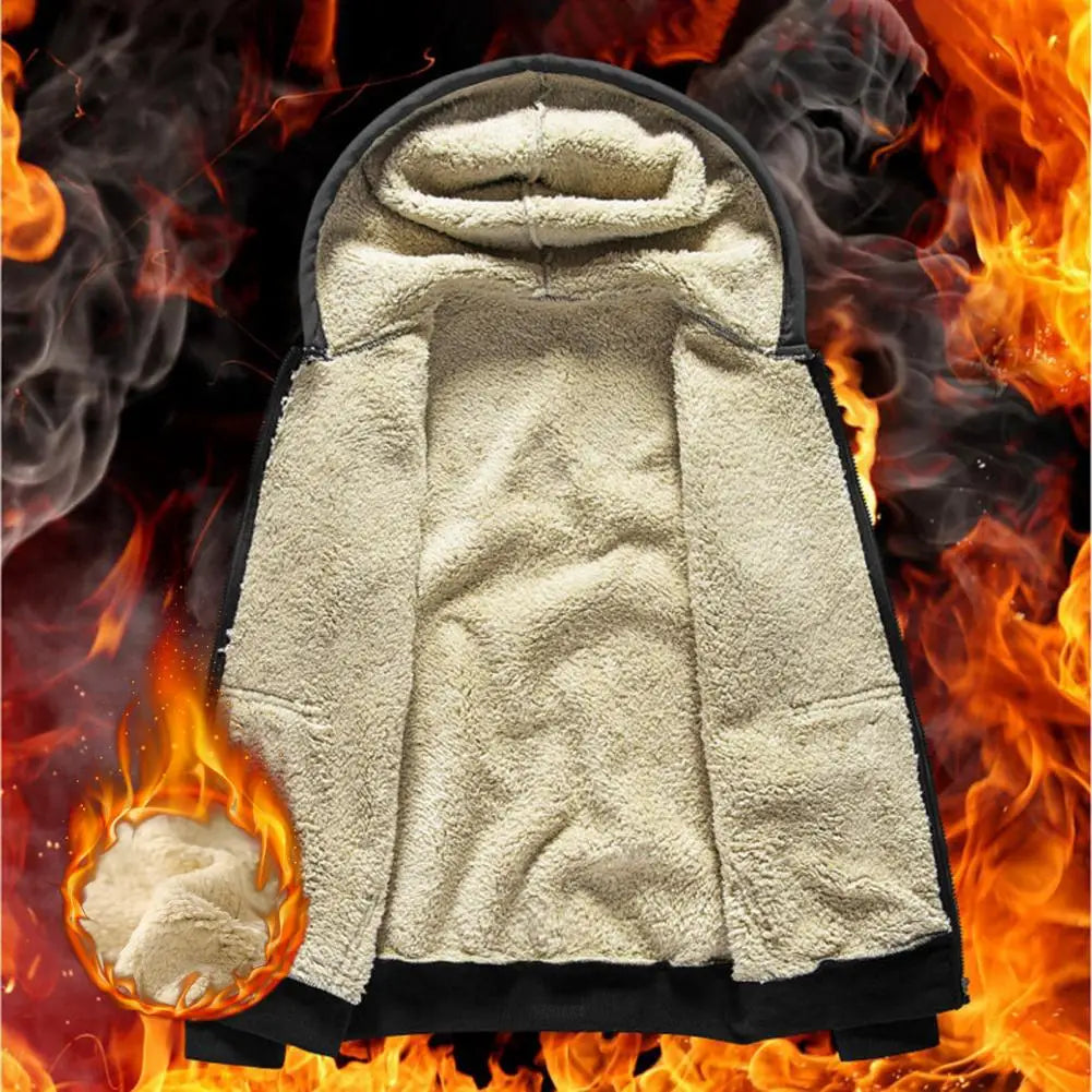 Trendy Sweatshirt Coat Front Pockets Warm Zipper Lamb Wool Jacket Men and Woman Winter Pure Color Plush Lined Cardigan Hoodie