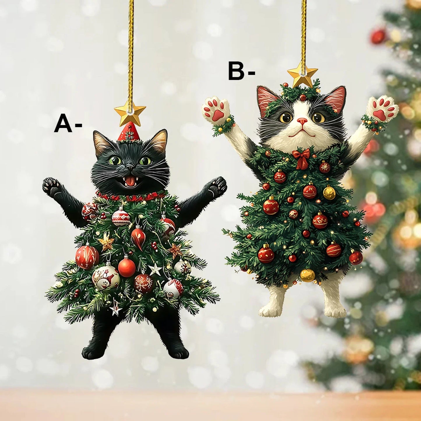 1PCS Christmas Tree Pendants Acrylic Cute Cat Hanging Ornaments for Wall Xmas Tree Decorations Party Supplies New Year Gifts