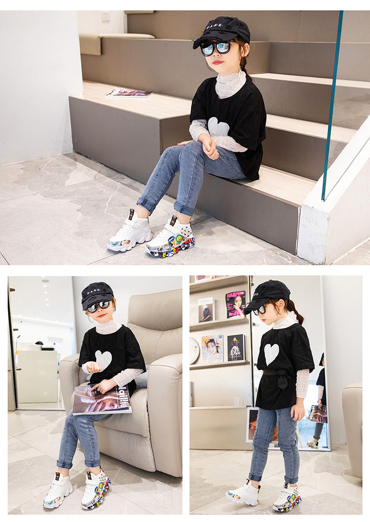 Size 26-36 Children Sports Sneakers for Girls Kid Cartoon Graffiti Pattern Casual Shoes Boys Basketball Shoe chaussures de sport