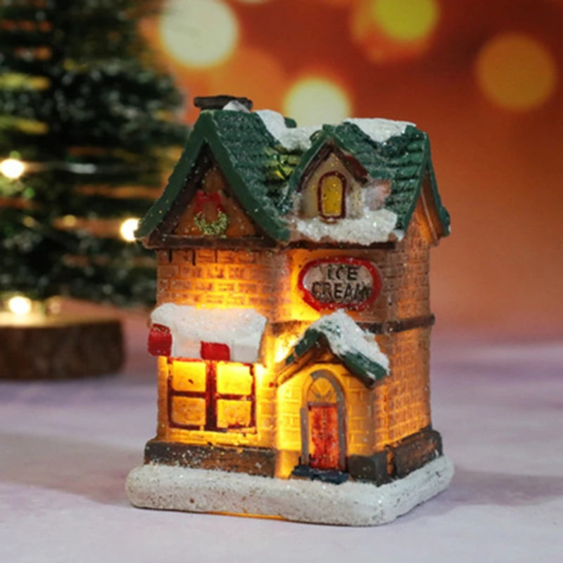 1Pc Mini Christmas House Light Miniature Landscape Resin House Ornaments For Kids Bedroom Home Decorations Xmas New Year Gift