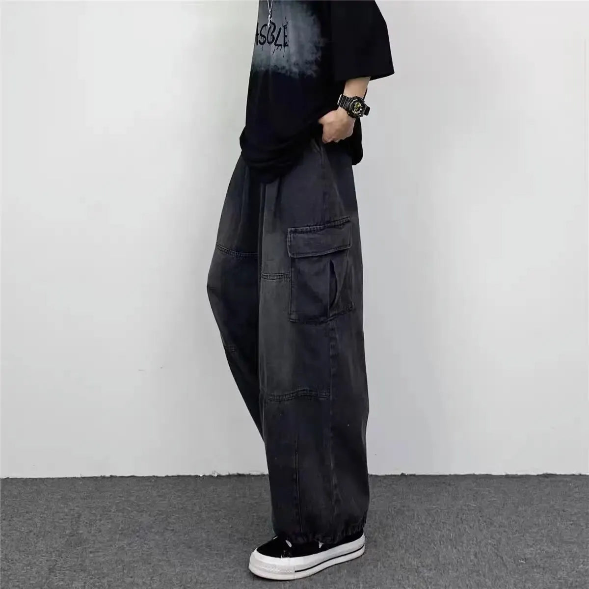Shop Vintage Wide-Leg Overalls - Men's Casual Hip Hop Jeans