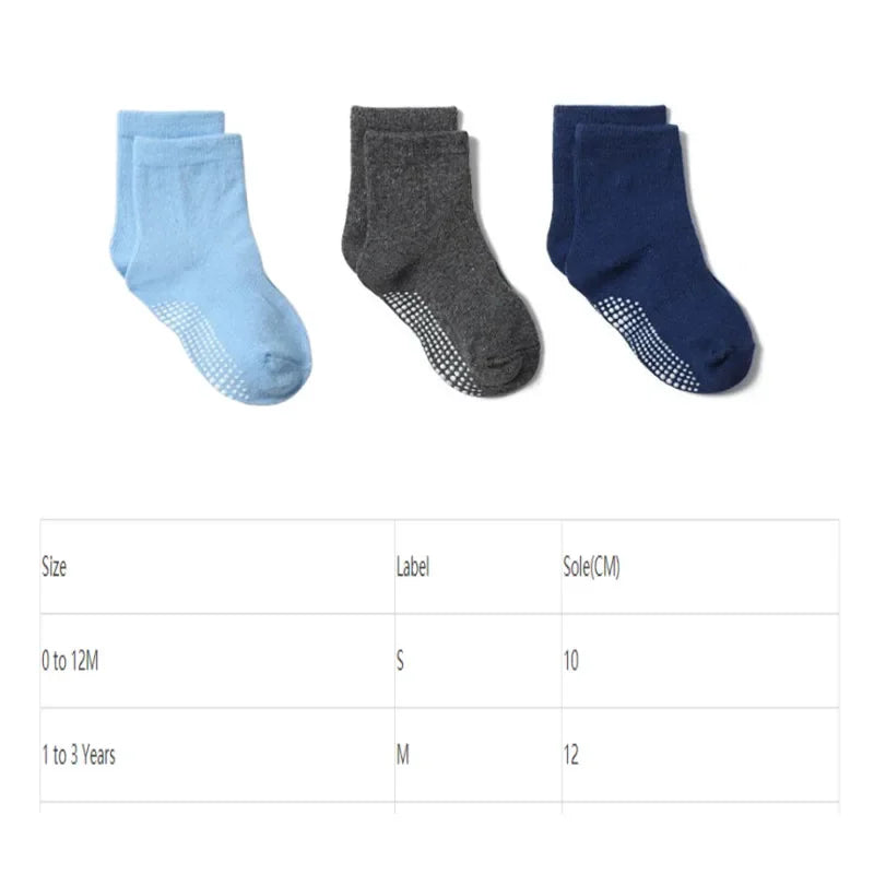 6-Pack Kids' Cotton Non-Slip Grip Socks - Anti-Slip Boat Socks for Boys (1-3 Years)