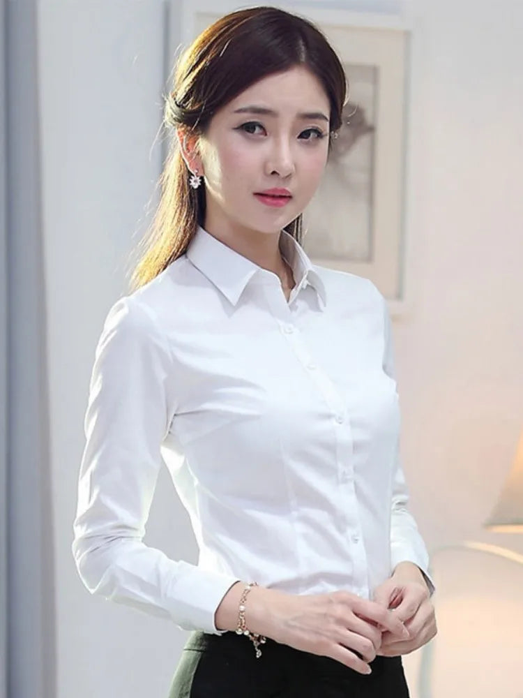 Shop Women's White Long-Sleeve Formal Shirt - Professional & Stylish Workwear