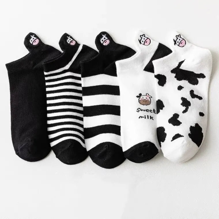 Shop 5 Pairs of Fun Cow Print Ankle Socks