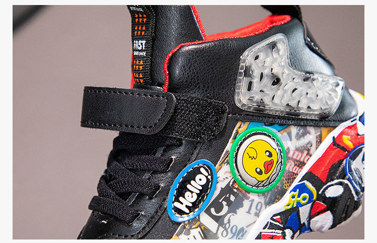 Size 26-36 Children Sports Sneakers for Girls Kid Cartoon Graffiti Pattern Casual Shoes Boys Basketball Shoe chaussures de sport