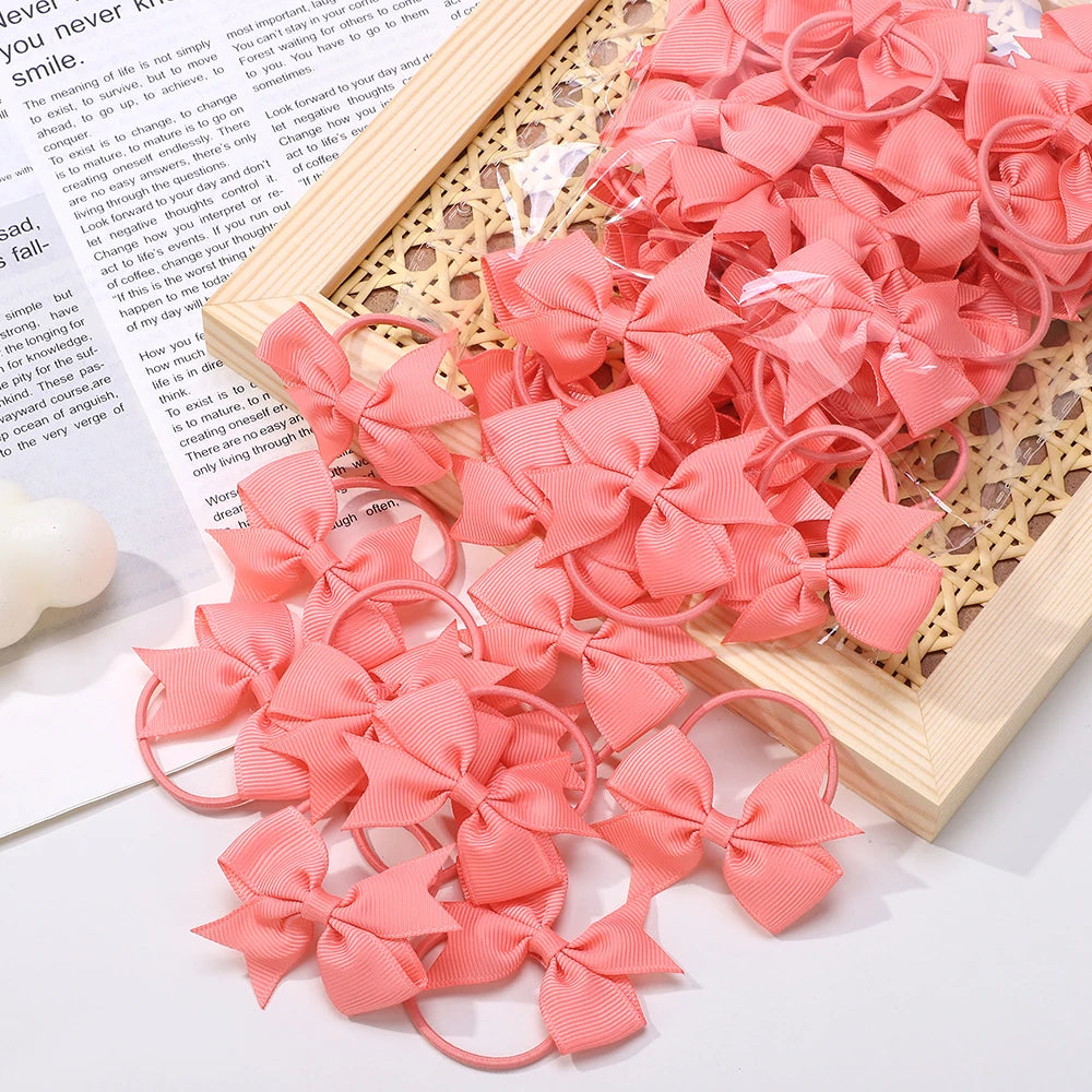 20Pcs/lot Girls Ribbon Hair Bows Rubber Band Kids Lovely Cheer Bowknot Hairband Boutique Children Headband headdress BABY BOWS