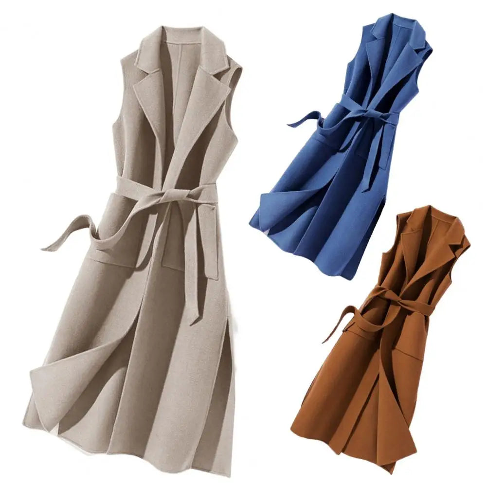 Stylish Women Autumn Vest Outerwear Women Vest Tight Waist Thermal Long Style Autumn Coat
