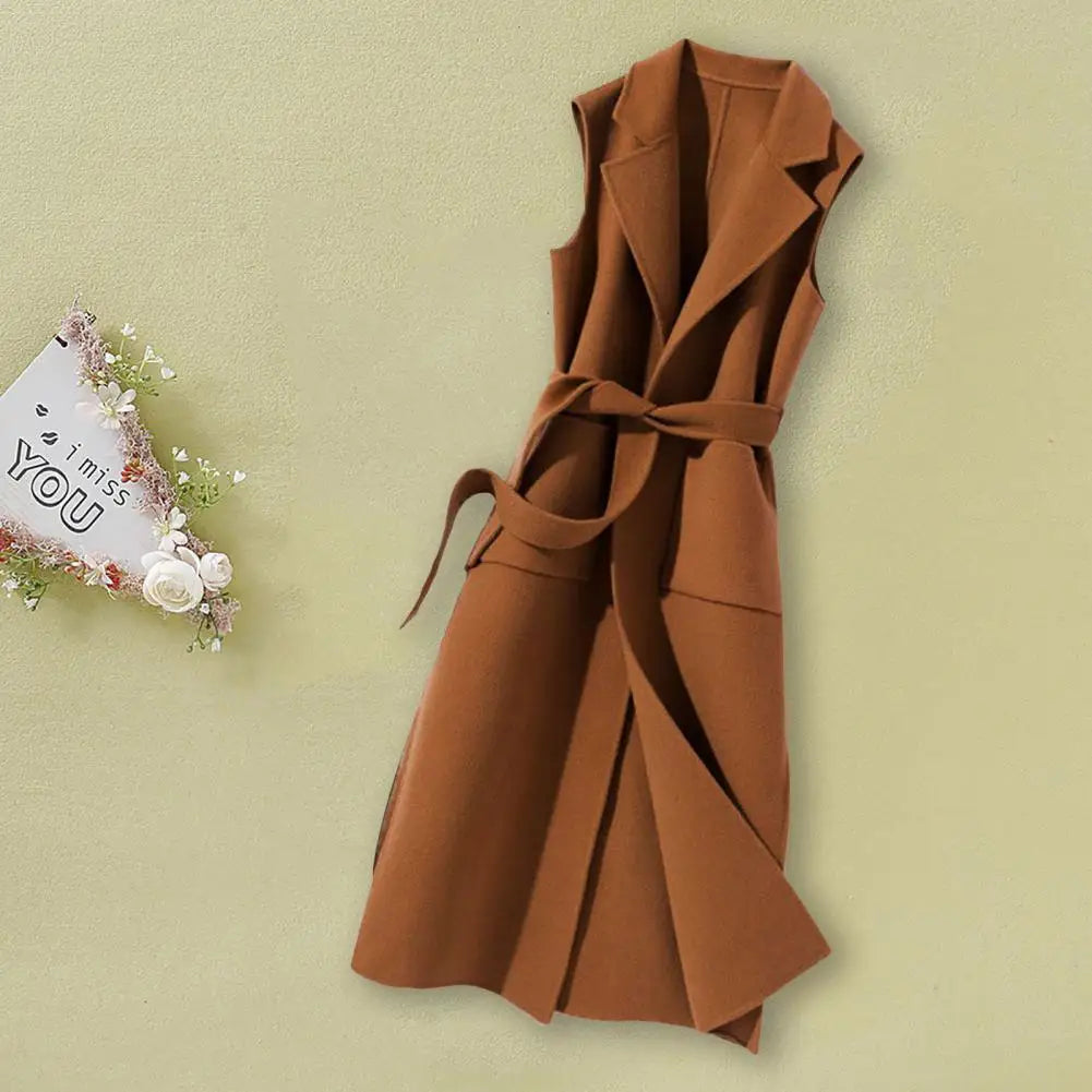 Stylish Women Autumn Vest Outerwear Women Vest Tight Waist Thermal Long Style Autumn Coat
