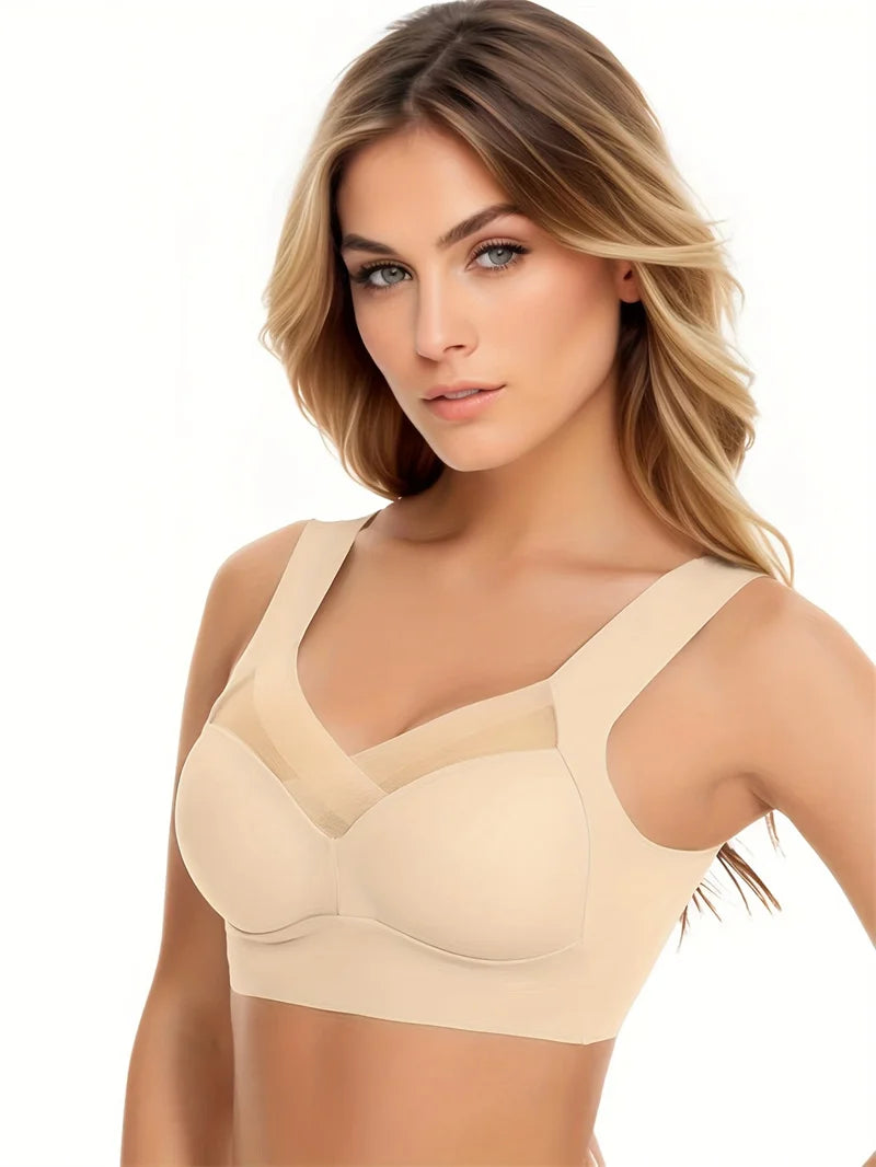 Breathable Wireless Sports Bra, Seamless Pushups