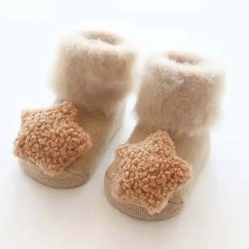 Korean Cute Baby Girls Boys Toddler White Thermal Clothes Autumn Winter Velvet Plush Keep Warm Newborn Anti Slip Floor Socks