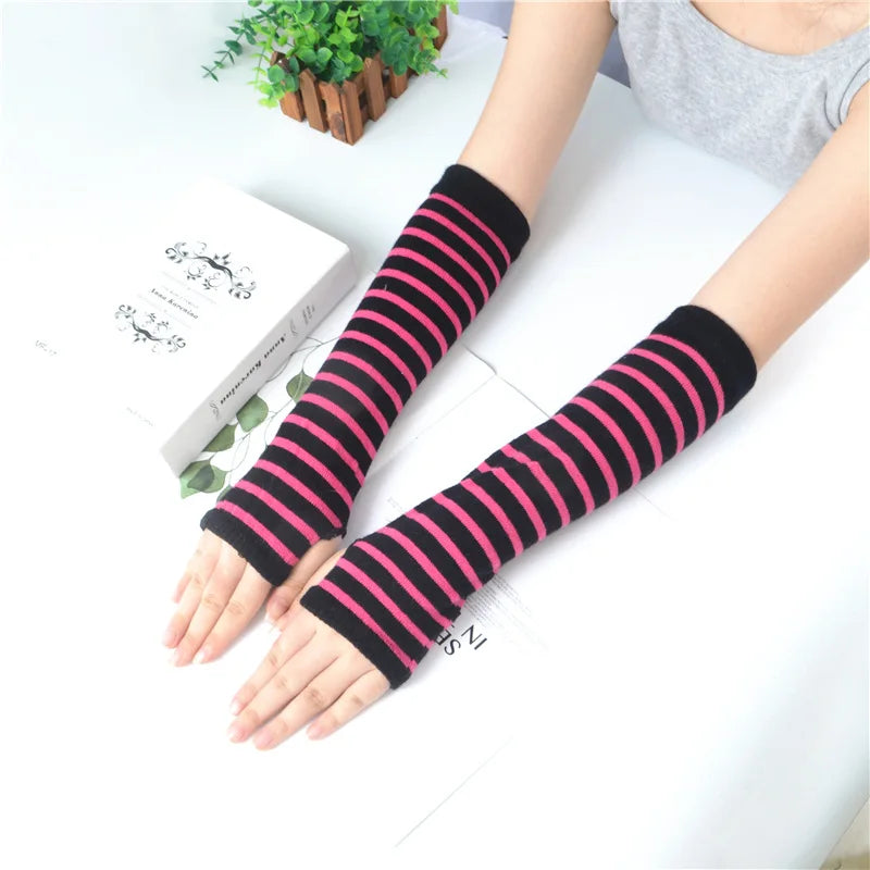 Hip-Hop Stripe Fingerless Gloves