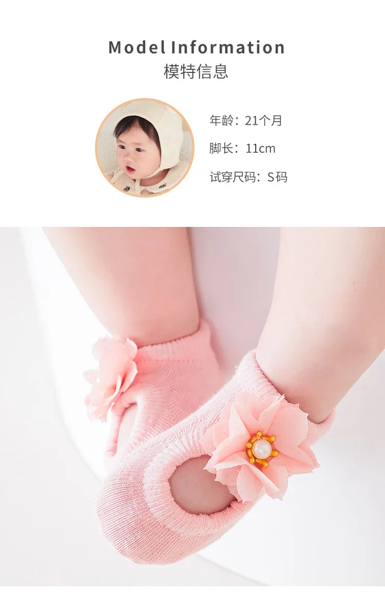 3 Pairs Baby Girl Ankle Socks Lace Bow Infant Anti Slip Socks Newborn Princess Pearl Low Cut Socks Children Home Floor Shoes