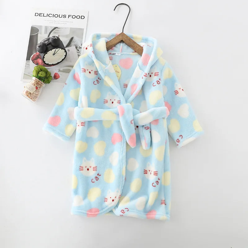Boys Girls Hooded Bathrobe Toddler Rabbit Anime Cartoon Towel Beach Children's Sleepwear Baby Kids Bath Robes Pyjamas Nightgown