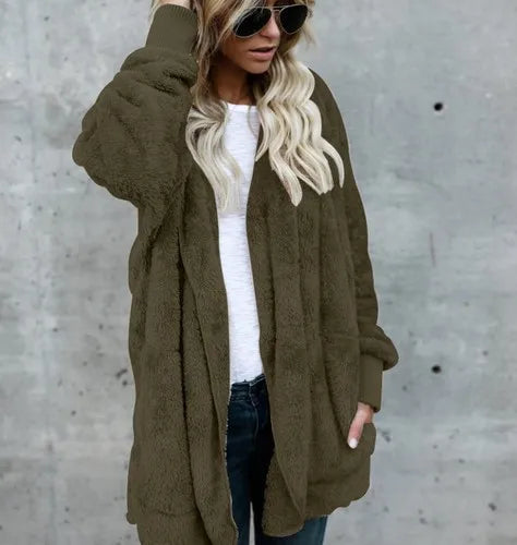 Shop Cozy Fleece Hooded Cardigan - Women's Plush Oversized Jacket