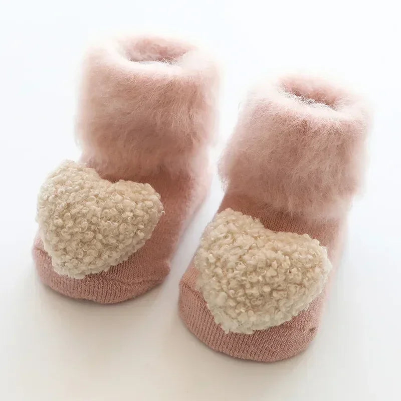 Korean Cute Baby Girls Boys Toddler White Thermal Clothes Autumn Winter Velvet Plush Keep Warm Newborn Anti Slip Floor Socks