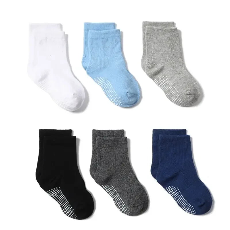 6-Pack Kids' Cotton Non-Slip Grip Socks - Anti-Slip Boat Socks for Boys (1-3 Years)
