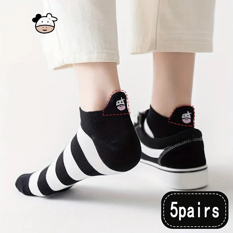 Shop 5 Pairs of Fun Cow Print Ankle Socks