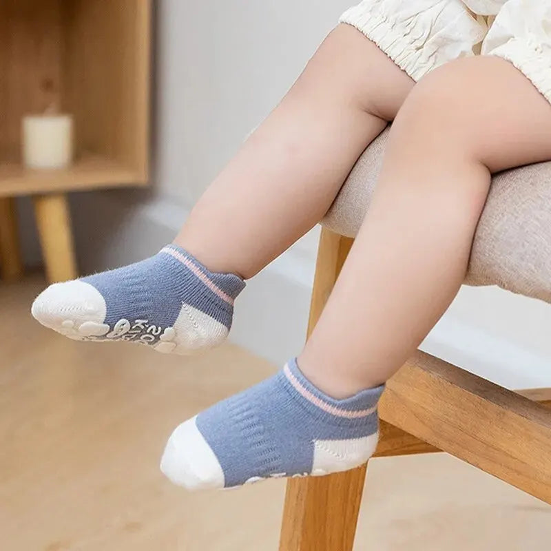 5-Pack Baby Anti-Slip Socks - Solid & Stripe for Newborns (0-5 Years)