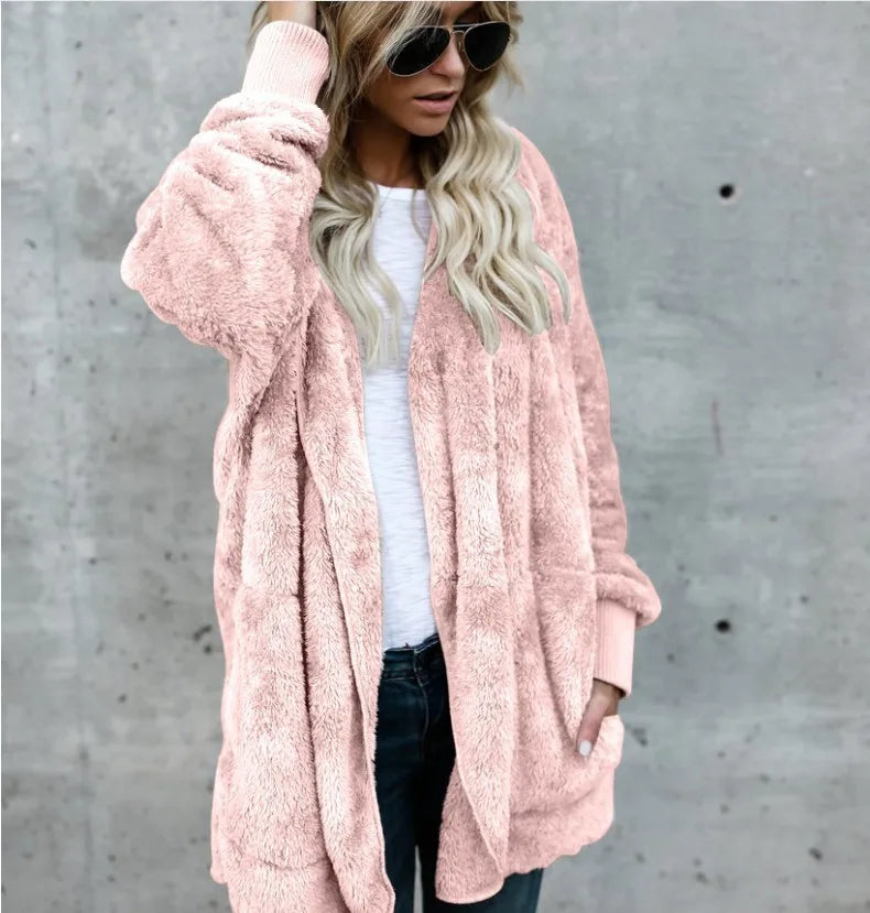 Shop Cozy Fleece Hooded Cardigan - Women's Plush Oversized Jacket