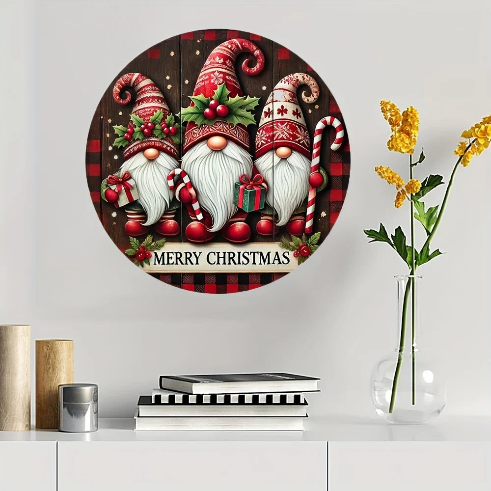 1pc,Christmas Dwarf Trio Wooden Logo -8x8 inch Wall Mounted Decoration - Welcome Logo for Rural Farmhouses