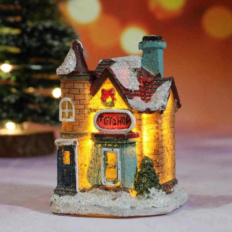 1Pc Mini Christmas House Light Miniature Landscape Resin House Ornaments For Kids Bedroom Home Decorations Xmas New Year Gift
