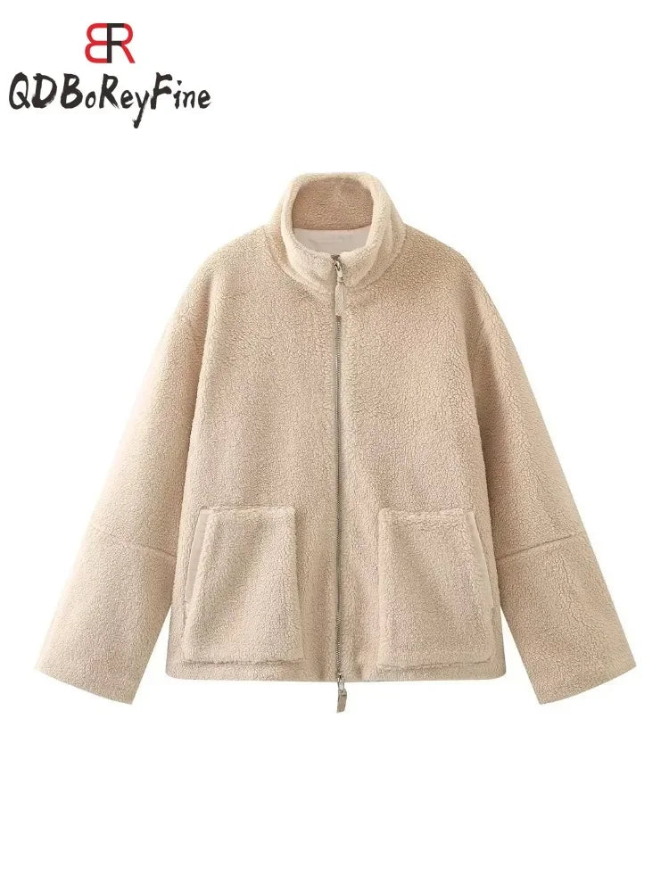 Shop Women's Oversized Teddy Fleece Coat - Warm Plush Lamb Wool Jacket
