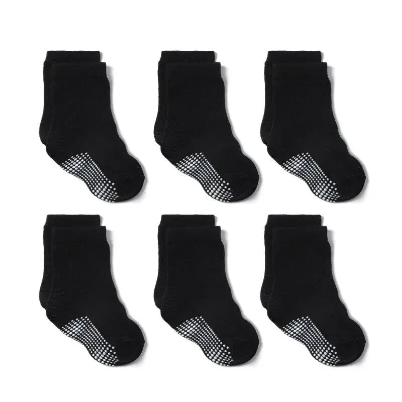 6-Pack Kids' Cotton Non-Slip Grip Socks - Anti-Slip Boat Socks for Boys (1-3 Years)