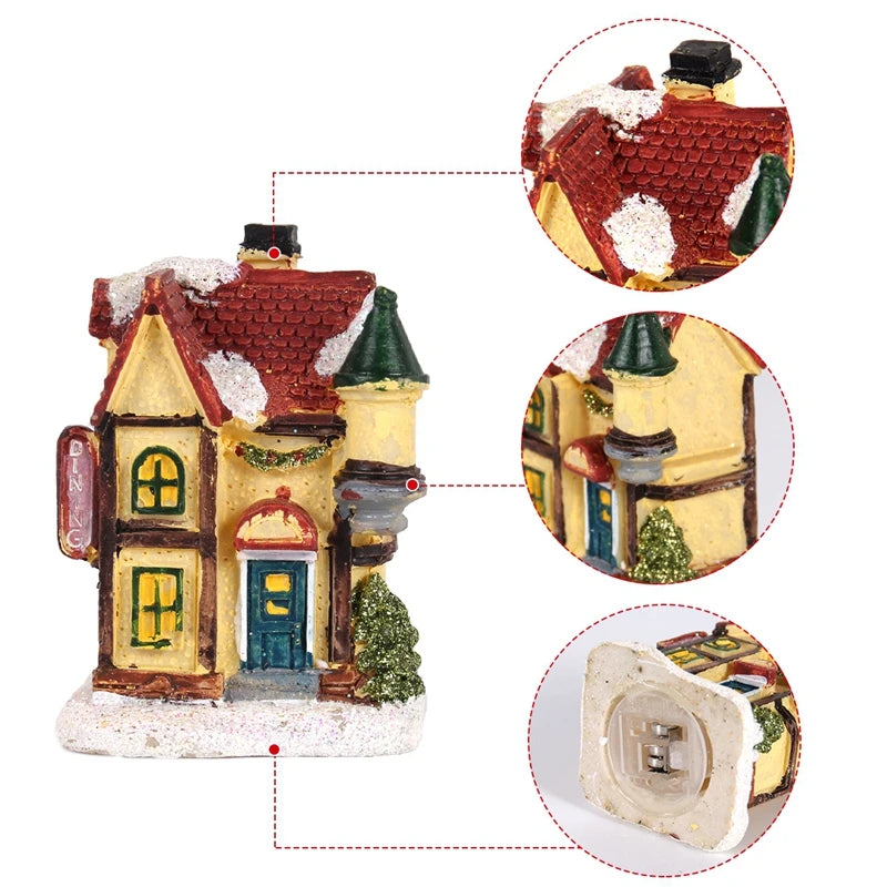 1Pc Mini Christmas House Light Miniature Landscape Resin House Ornaments For Kids Bedroom Home Decorations Xmas New Year Gift