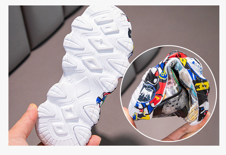 Size 26-36 Children Sports Sneakers for Girls Kid Cartoon Graffiti Pattern Casual Shoes Boys Basketball Shoe chaussures de sport