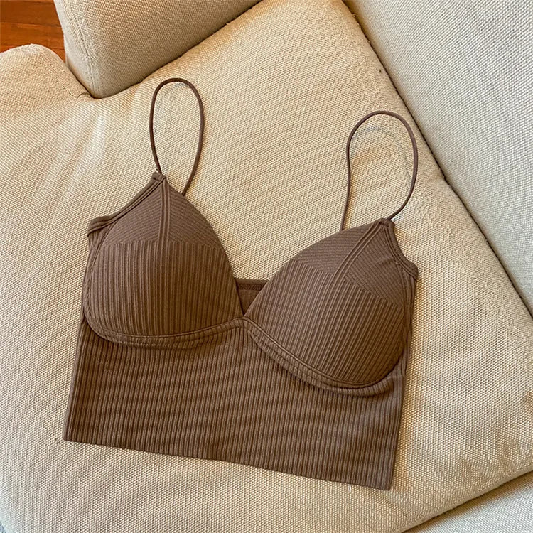 V-Neck Camisole Women Sexy Stretch Push Up Bra with Chest Pads Knitted Crop Top for Female Short Tube Top Tops Bralette Y2k