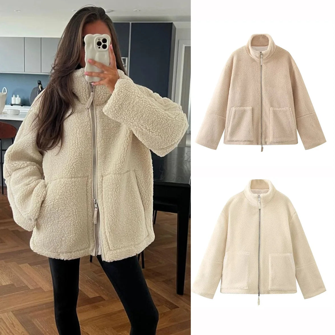 Shop Women's Oversized Teddy Fleece Coat - Warm Plush Lamb Wool Jacket