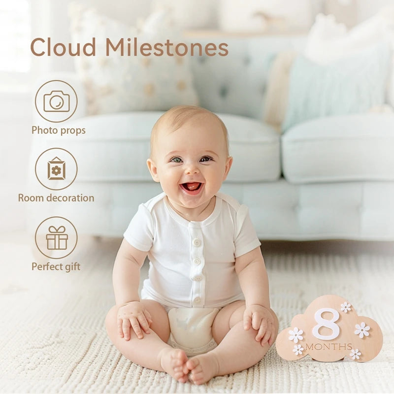 2Pcs Baby Wooden Balloon Milestone Cards Photography Accessories Baby Photography Shooting Props For Newborn Birthing Gifts