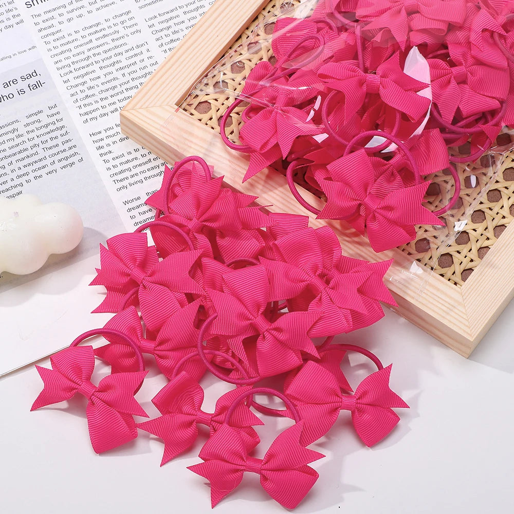 20Pcs/lot Girls Ribbon Hair Bows Rubber Band Kids Lovely Cheer Bowknot Hairband Boutique Children Headband headdress BABY BOWS