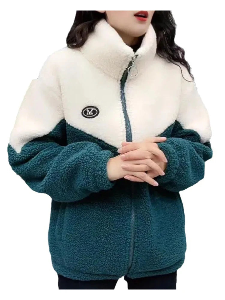 Shop Women's Quilted Lamb Fleece Jacket - Warm Mid-Length Overcoat