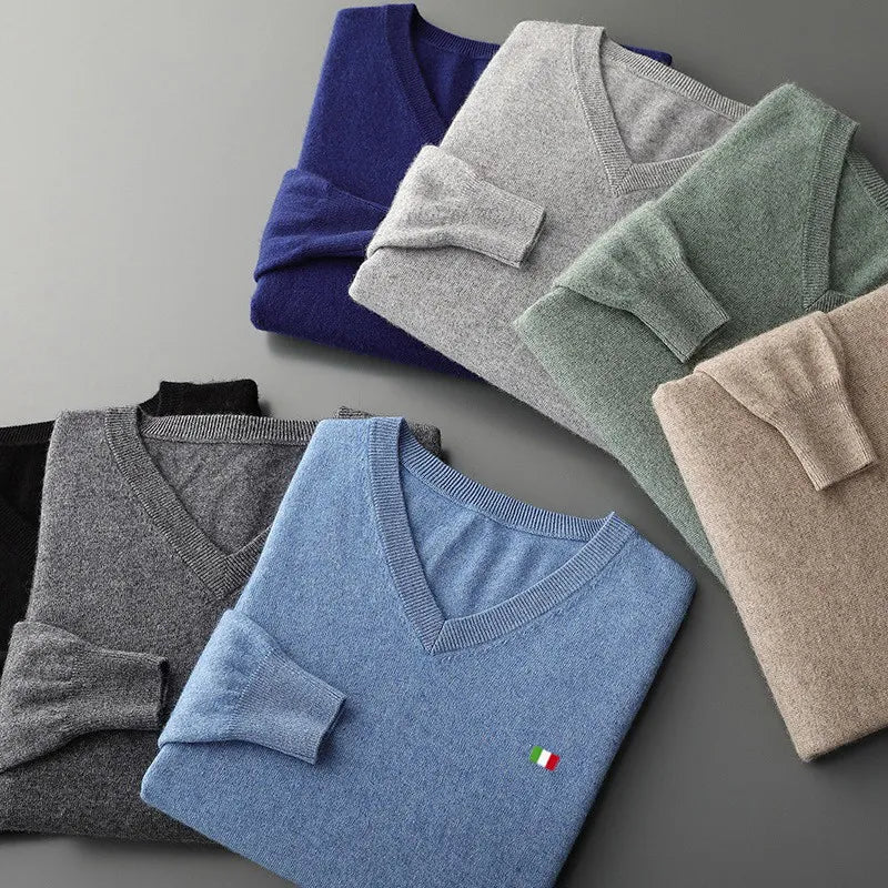 Cashmere Sweater Men's V-Neck Pullover Autumn Winter Warm Mens Woollen Jumper Jersey Rope Hombre Pull Homme Plus Size M-5XL