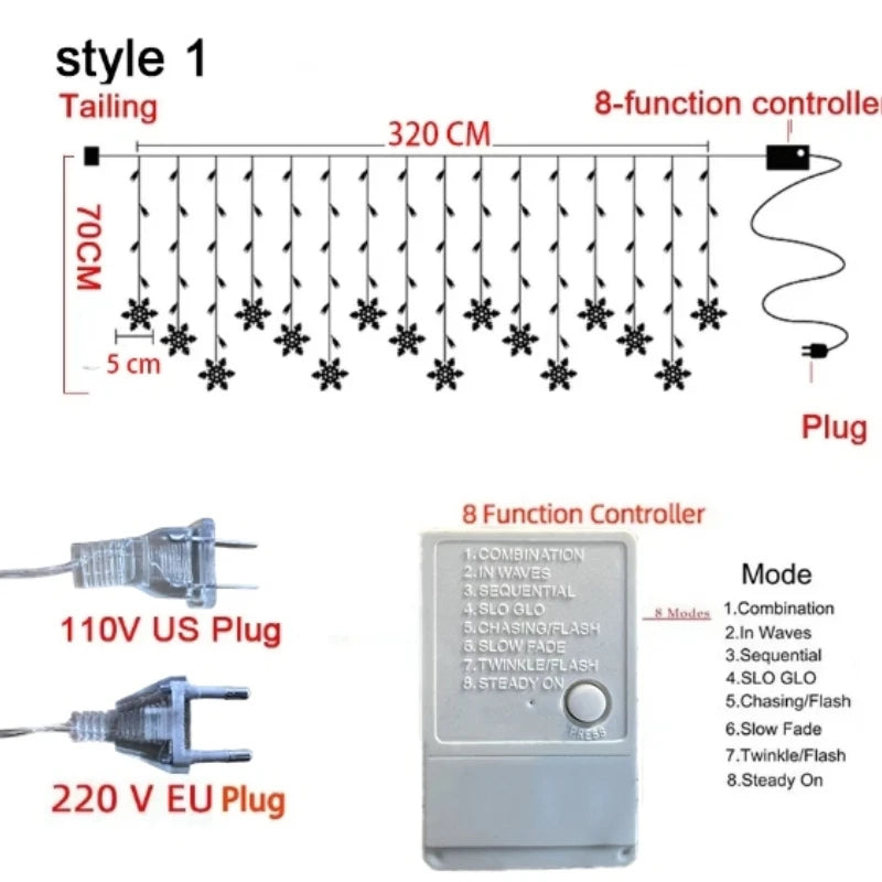 Shop 3.2M LED Snowflake Curtain Lights - Waterproof Holiday Decor