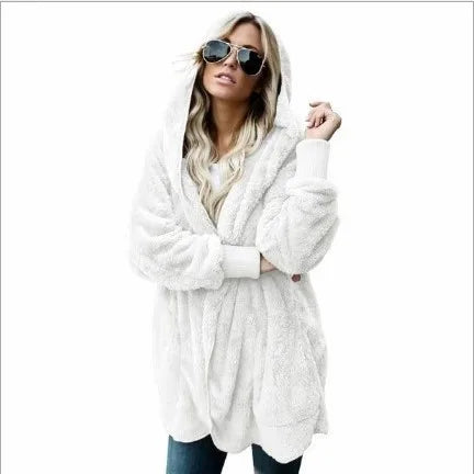 Shop Cozy Fleece Hooded Cardigan - Women's Plush Oversized Jacket