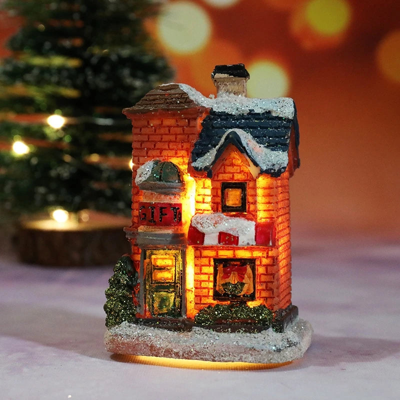 1Pc Mini Christmas House Light Miniature Landscape Resin House Ornaments For Kids Bedroom Home Decorations Xmas New Year Gift