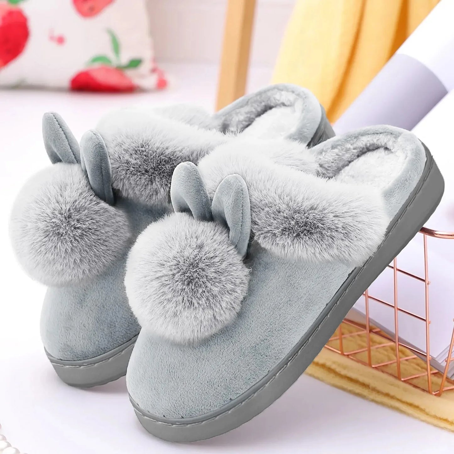 Fluffy Rabbit Ears Indoor Slippers