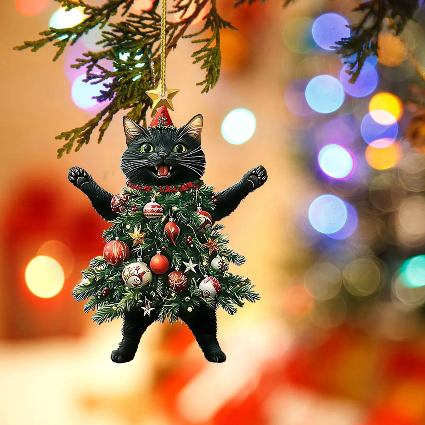 1PCS Christmas Tree Pendants Acrylic Cute Cat Hanging Ornaments for Wall Xmas Tree Decorations Party Supplies New Year Gifts