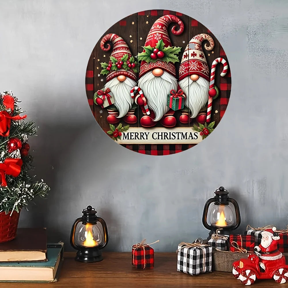 1pc,Christmas Dwarf Trio Wooden Logo -8x8 inch Wall Mounted Decoration - Welcome Logo for Rural Farmhouses