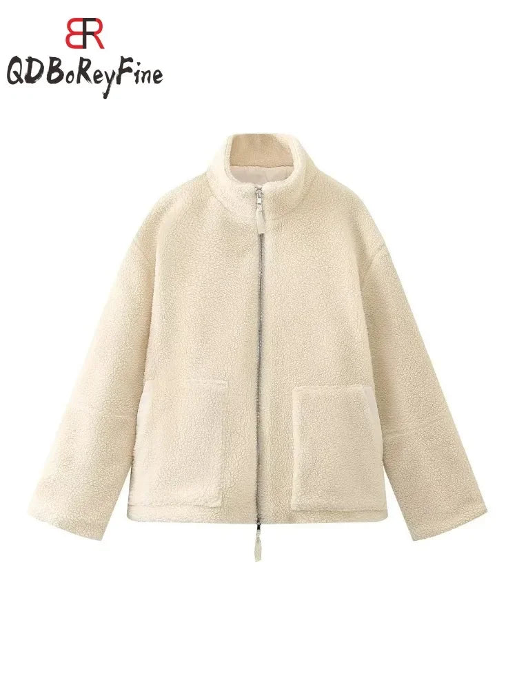 Shop Women's Oversized Teddy Fleece Coat - Warm Plush Lamb Wool Jacket